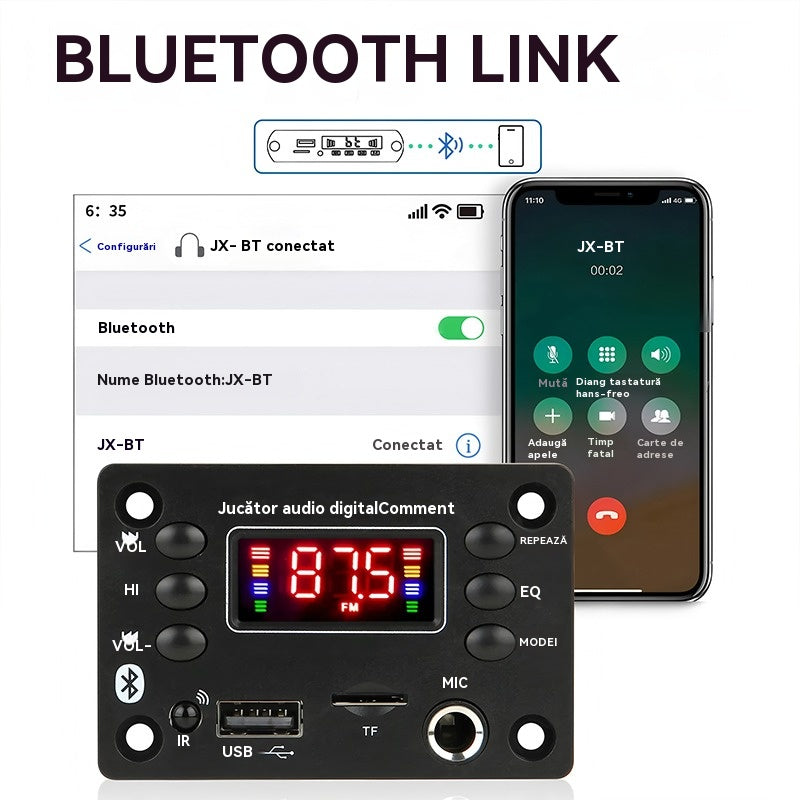 🎵 Bluetooth reproduktor, zesilovač a DAC s bezdrátovým dálkovým ovládáním, USB připojením a nahráváním 🎙️