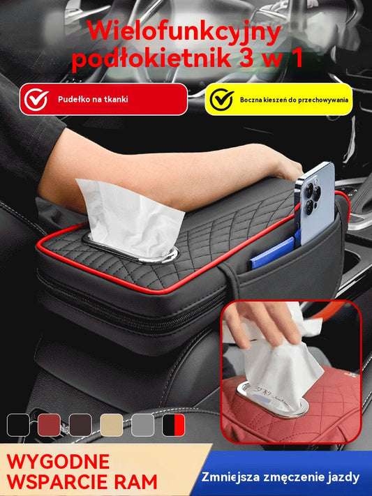 🚘【Dostępne w wielu kolorach】Wielofunkcyjny podłokietnik samochodowy 3 w 1 z prawdziwej skóry - 4205302