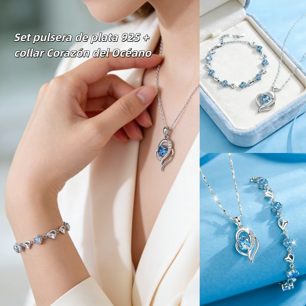 ✨✨💎 【Náramek + Náhrdelník】Sada náramků ze stříbra Heart of the Ocean 925 + náhrdelník-Z