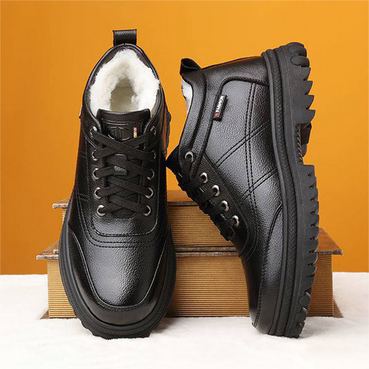 👞【39-44】 Vastag, bolyhos és meleg vastag talpú férfi bőr cipő télen - 4204338