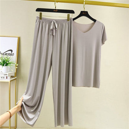 🔥VENTA CALIENTE 50% DE DESCUENTO🔥Productos de seda suave❤️Manga corta + pantalones anchos ❤️Conjunto de dos piezas