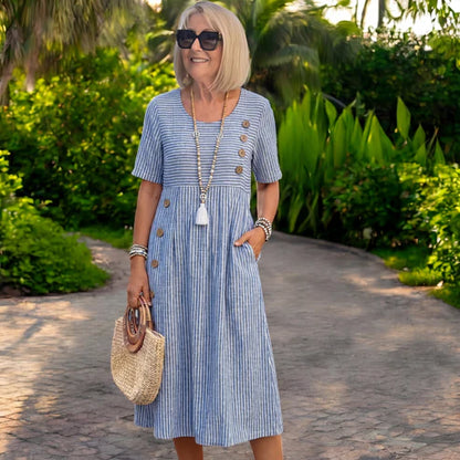 👗🏕️【S-2XL】Vestido midi a rayas, ligero y fresco