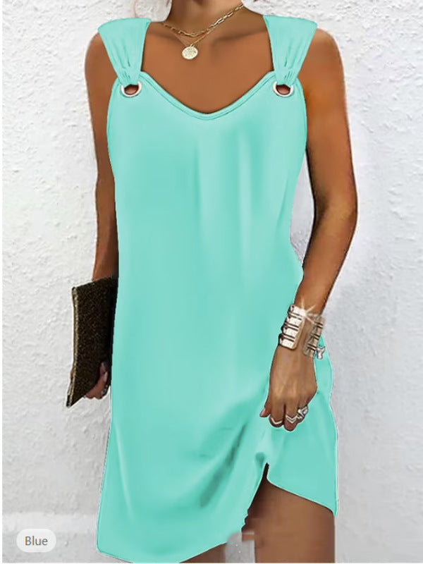 💜🤍【S-2XL】Vestido de primavera/verano 2026 sin mangas con cuello en V y botones metálicos