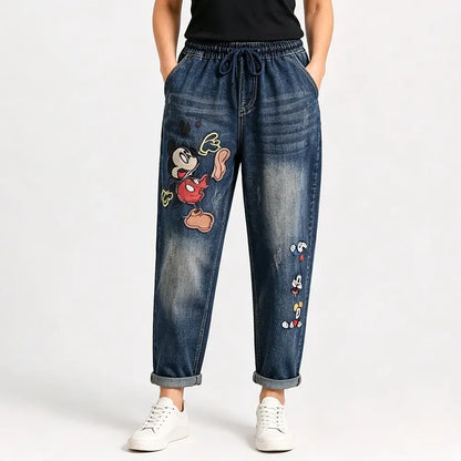 Dámské volné džíny v retro stylu s nášivkou a elastickým pasem – džíny typu harem v originálním stylu (velikosti S–5XL, 2 barvy) 👖✨🍂