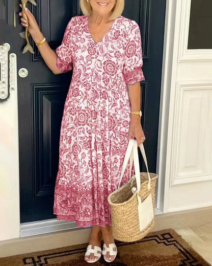 【S-3XL】2026 nuevo vestido largo floral elegante con cuello en V