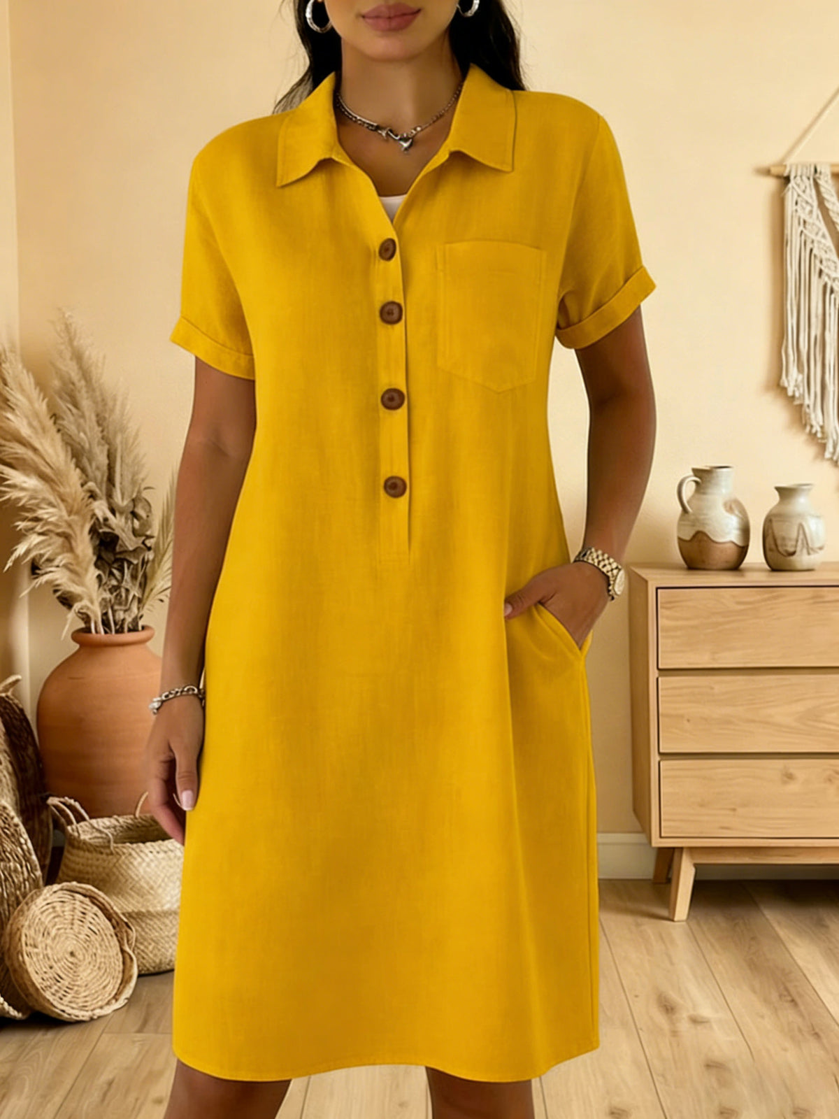 ⏳ Časově omezená nabídka! ⏰🍋【S-3XL】Dámské bavlněné šaty s kapsami