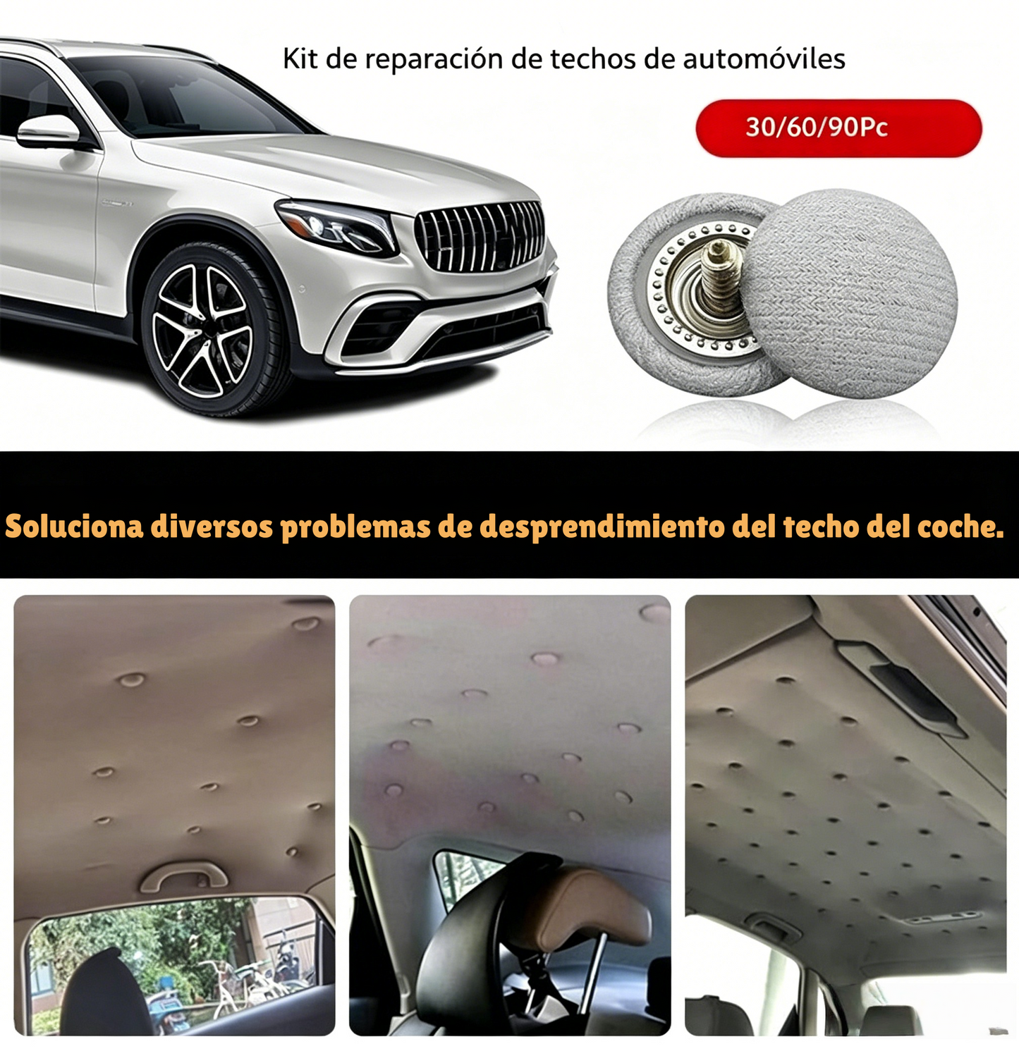 🔥 Reparación sencilla del techo del coche， Fija la base de soporte con clavos. Modifica y renueva el interior de tu coche sin desmontarlo.