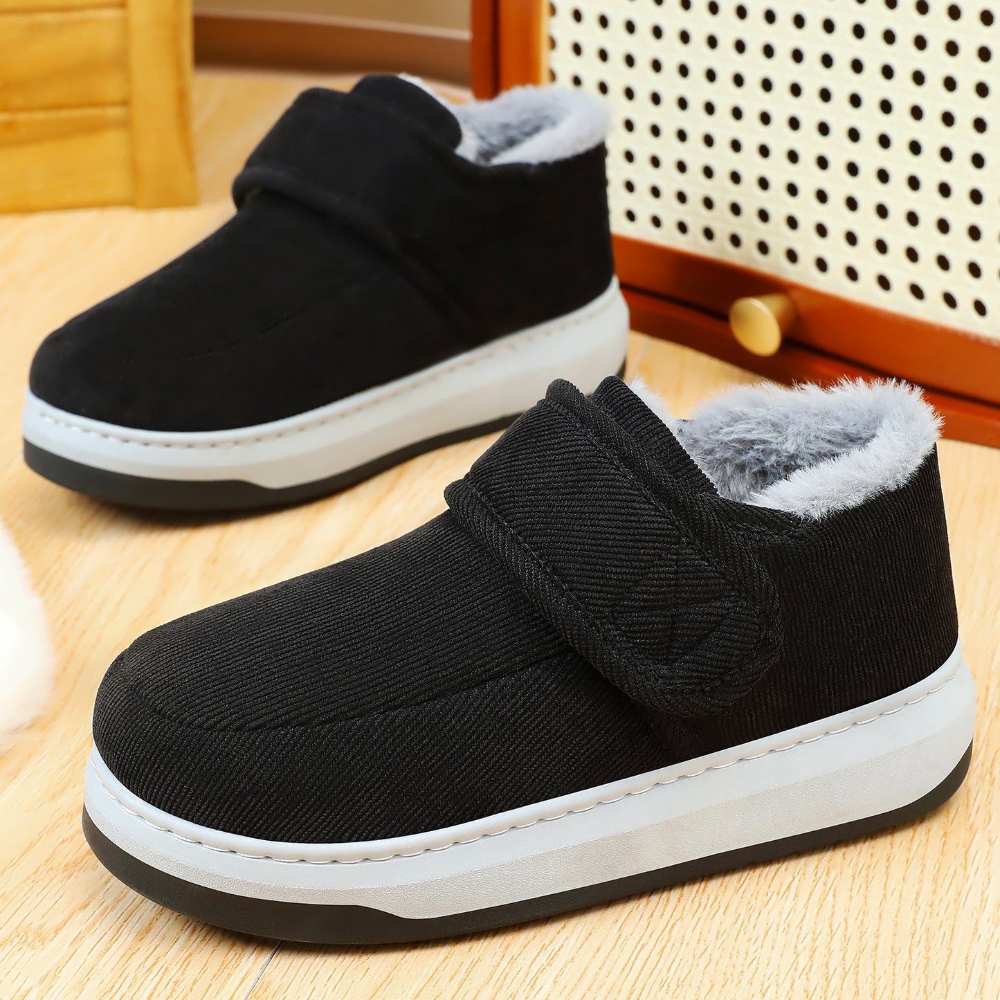 🔥❤❄ Bawelniane kapcie zimowe dla seniorów, ciepłe buty bawełniane z podszewką z flizeliny do noszenia na zewnątrz dla osób średniego i starszego wieku-4180768