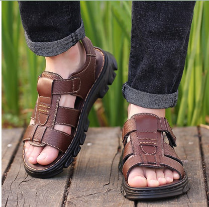 【Oferta por tiempo limitado】【38~44】Sandalias de playa antideslizantes de cuero suave hechas a mano para hombre