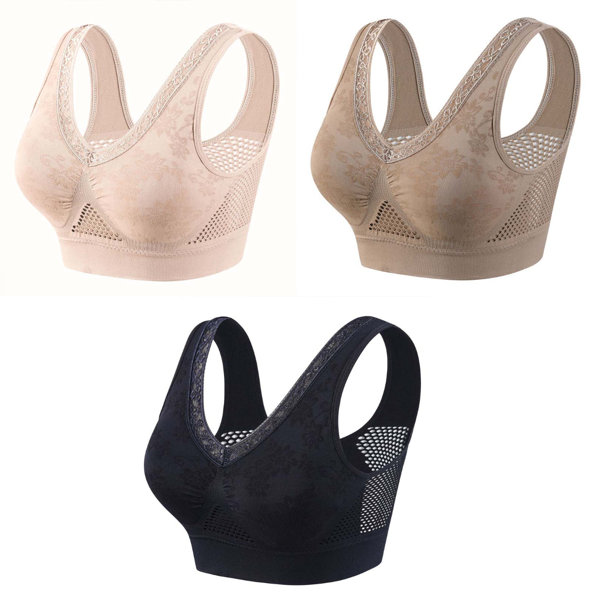 Druhá položka se slevou 50 % 🔥👙【40-120 kg】【balení po 3 kusech】✨Dámská krajková podprsenka bez kostic, vysoká opora