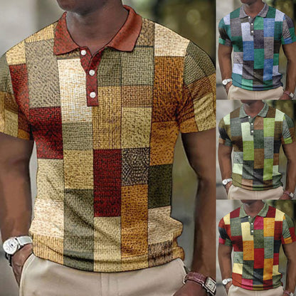 💥👕2026【S-5XL】Nové pánské kostkované pruhované polo tričko z bavlny a lnu