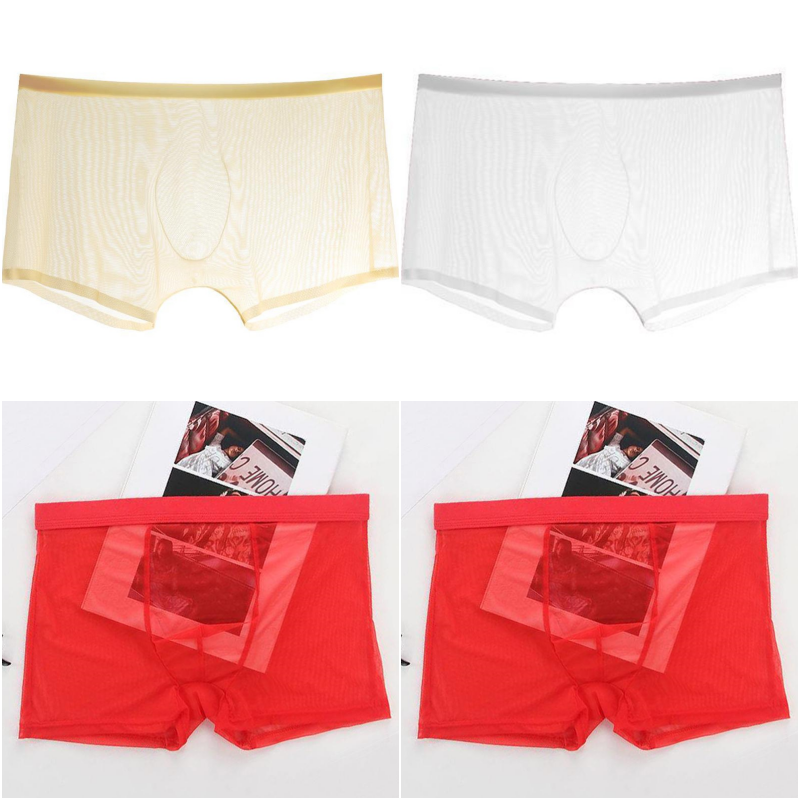 【4 piezas】 Bóxers finos de seda de malla de hielo, transpirables, sexy