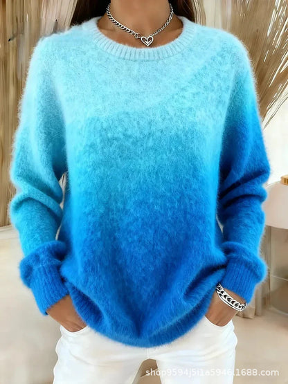🔥【S–5XL】Džemper s okruglim izrezom i gradijentnim uzorkom, plišani materijal - 4192720
