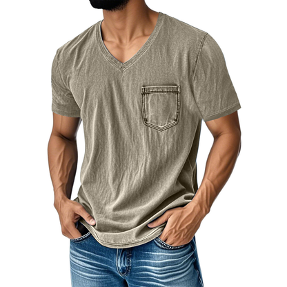 👔 Έκπτωση 50%🔥【40-120 kg】Ανεπίσημο, φαρδύ τζιν μπλουζάκι με V λαιμόκοψη και κοντά μανίκια για άνδρες ✅️Πληρωμή κατά την παράδοση ✅️2 προϊόντα με έκπτωση 70%