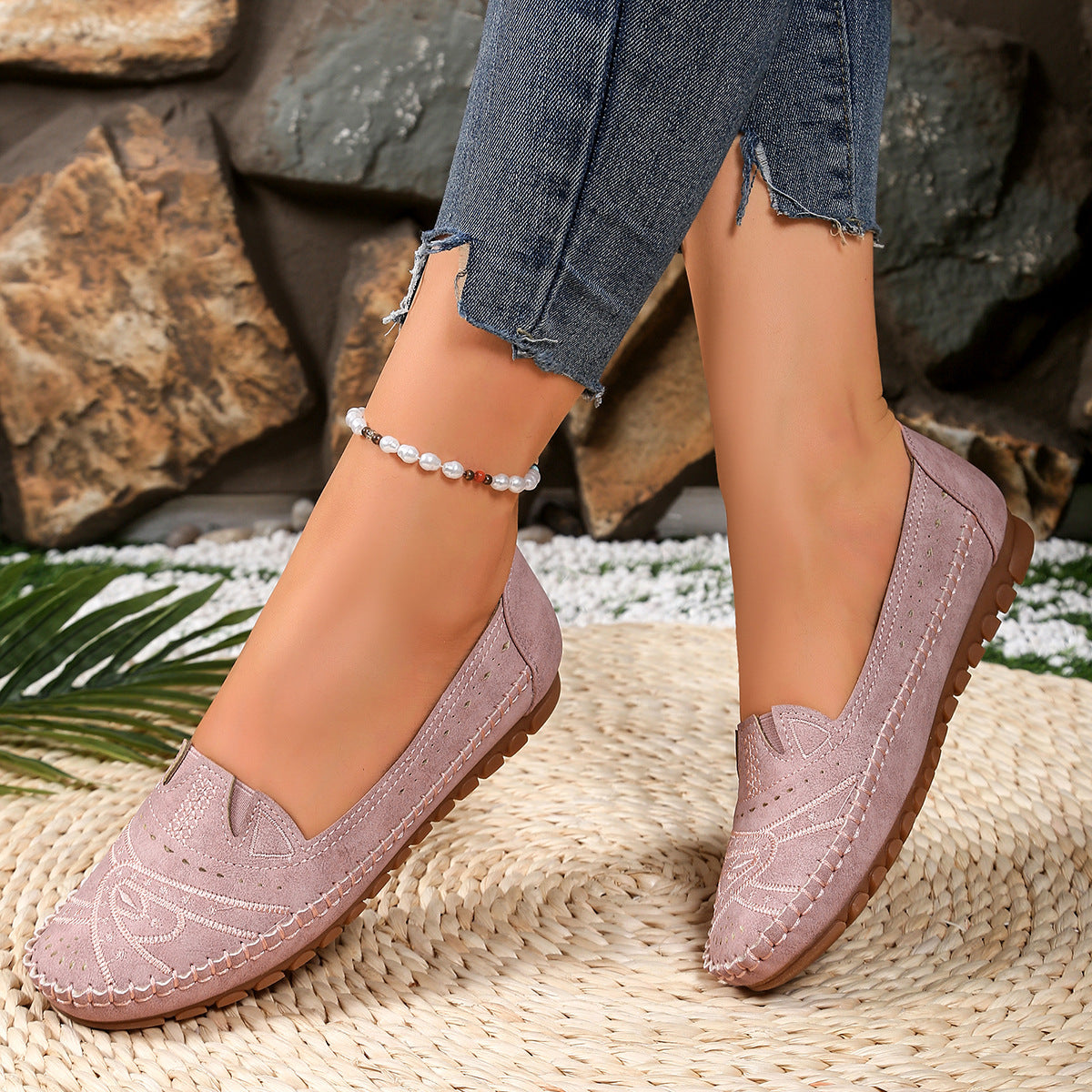 ✨50% de descuento✨【36-43】Zapatos ortopédicos de piel auténtica para mujer, zapatos planos retro sin cordones con estampado floral calado y suela suave para mujer
