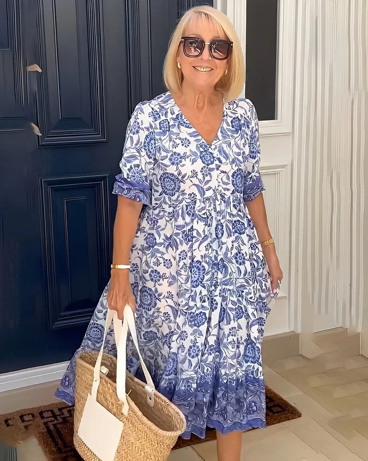【S-3XL】2026 nuevo vestido largo floral elegante con cuello en V