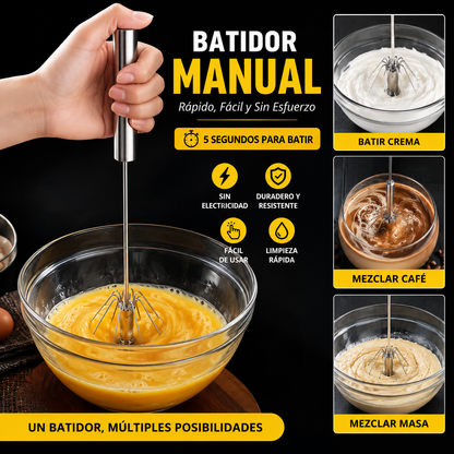 24€【 Conjunto de 2 piezas】Batidor de huevos semiautomático de acero inoxidable
