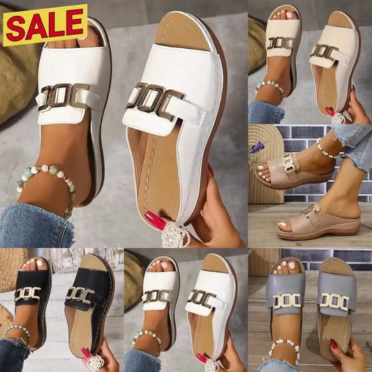 💞【36~45】Nuevas sandalias con tacón plano y suela gruesa, con forma de boca de pez.