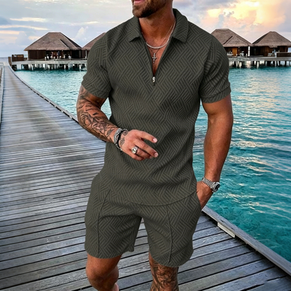 😎 50% de descuento🔥【Camiseta + Pantalones】 (40-130 kg) Conjunto de polo con cremallera y estampado 3D para hombre ✅️Pago contra entrega ✅️2 artículos con un 70% de descuento