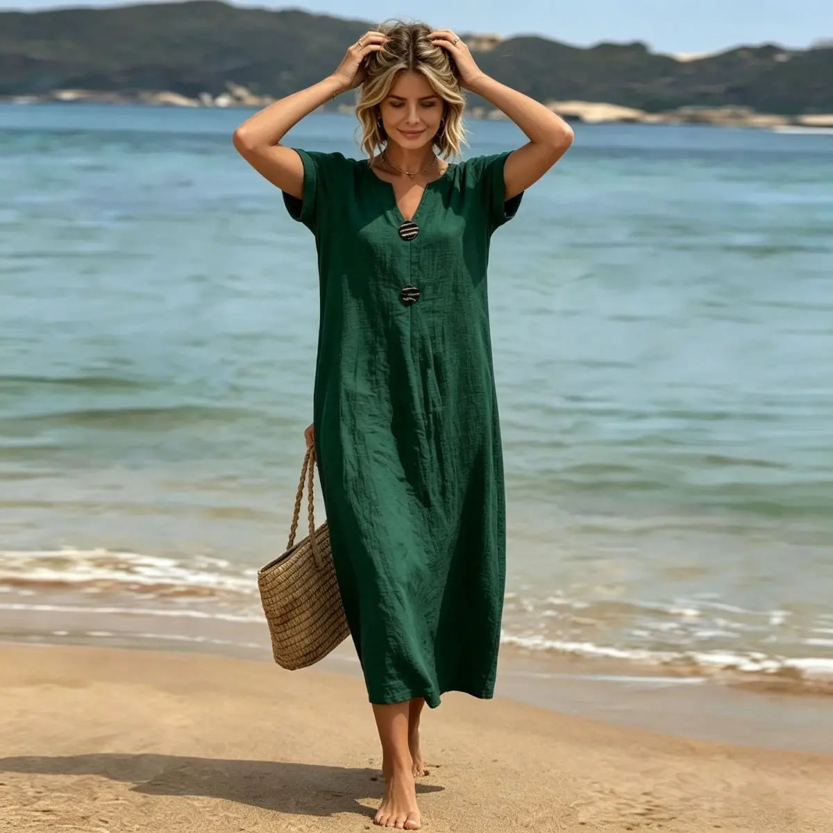 🏖️👗【Poslední den, sleva 50%】Volné šaty z bavlny a lnu, lehké a prodyšné, elegantní a pohodlné.