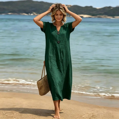 🏖️👗【Poslední den, sleva 50%】Volné šaty z bavlny a lnu, lehké a prodyšné, elegantní a pohodlné.