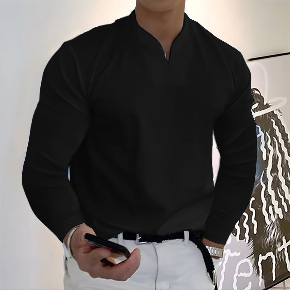 👔🔥Pánské sportovní tričko z bavlny s dlouhými rukávy a výstřihem do V