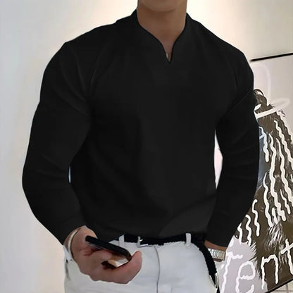 👔🔥Pánské sportovní tričko z bavlny s dlouhými rukávy a výstřihem do V