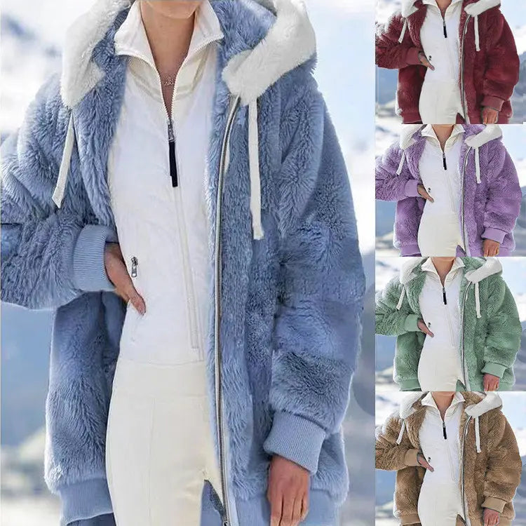 ☃️Descuento por tiempo limitado 39%❄️【S-5XL】Chaqueta de rayas contrastantes de felpa gruesa para mujer 2026