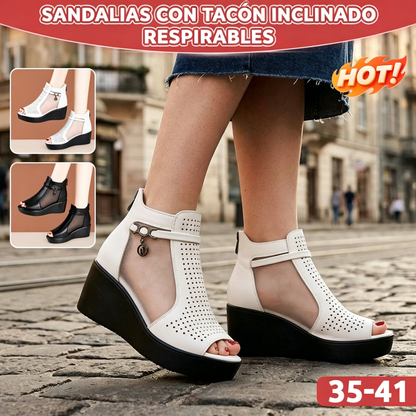 Sandalia con Tacón Inclinado y Malla Transpirable – Máxima Comodidad y Elevación de Estatura