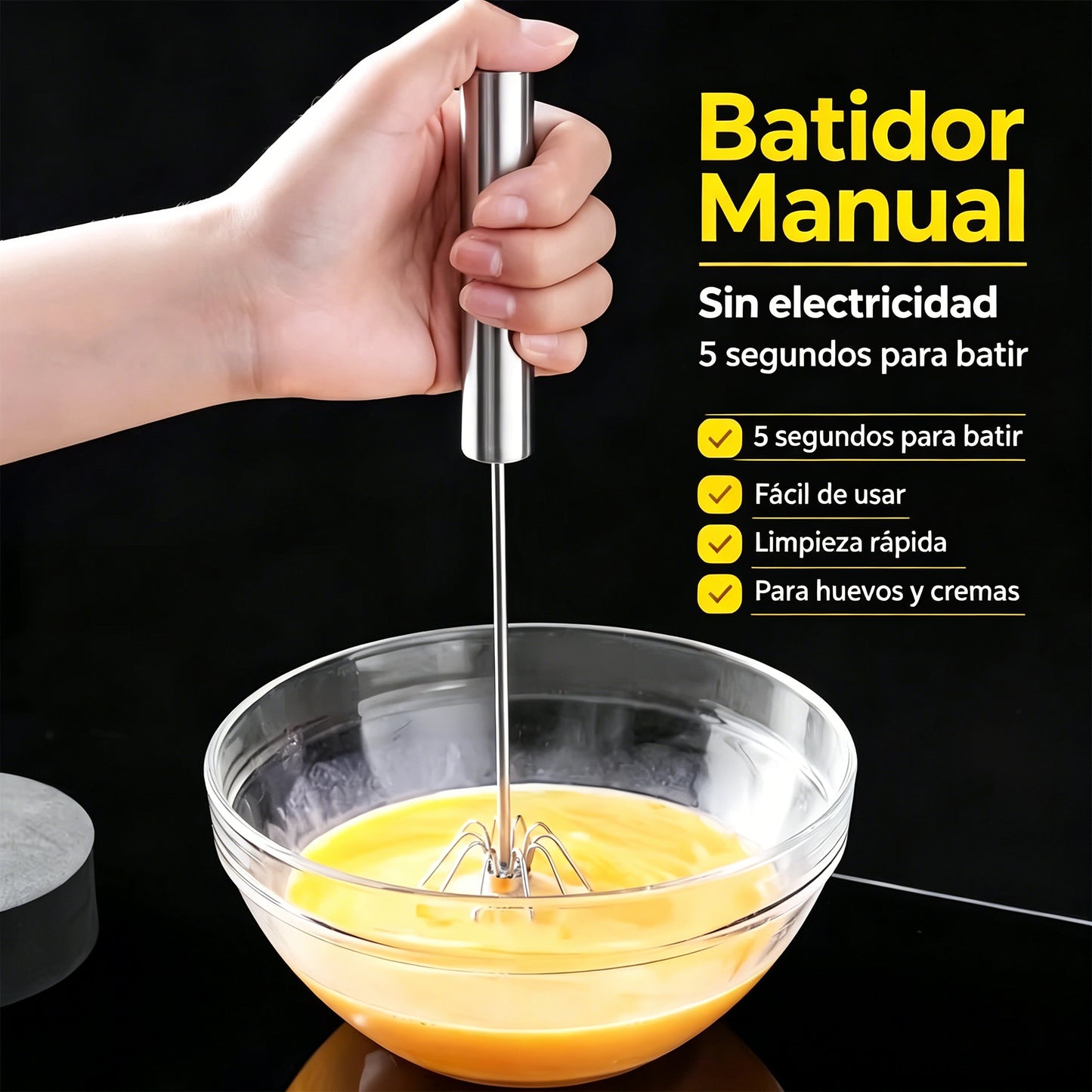 26€【 Conjunto de 2 piezas】Batidor de huevos semiautomático de acero inoxidable
