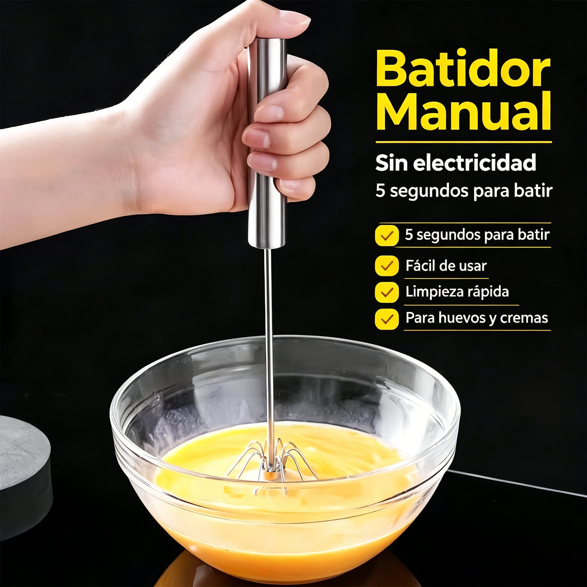 26€【 Conjunto de 2 piezas】Batidor de huevos semiautomático de acero inoxidable